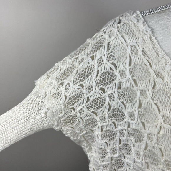 Free People White Open Knit Lace Sweater Size S/P Layered Hem - Picture 4 of 10